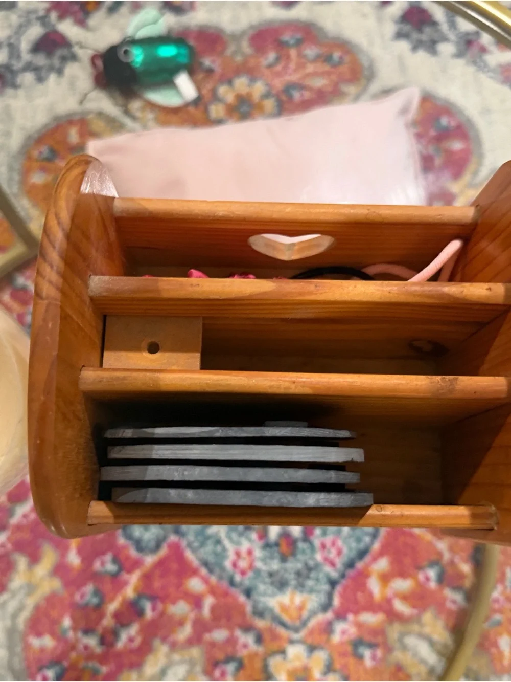 Wooden Heart Cutout Coaster Holder with Black Coasters